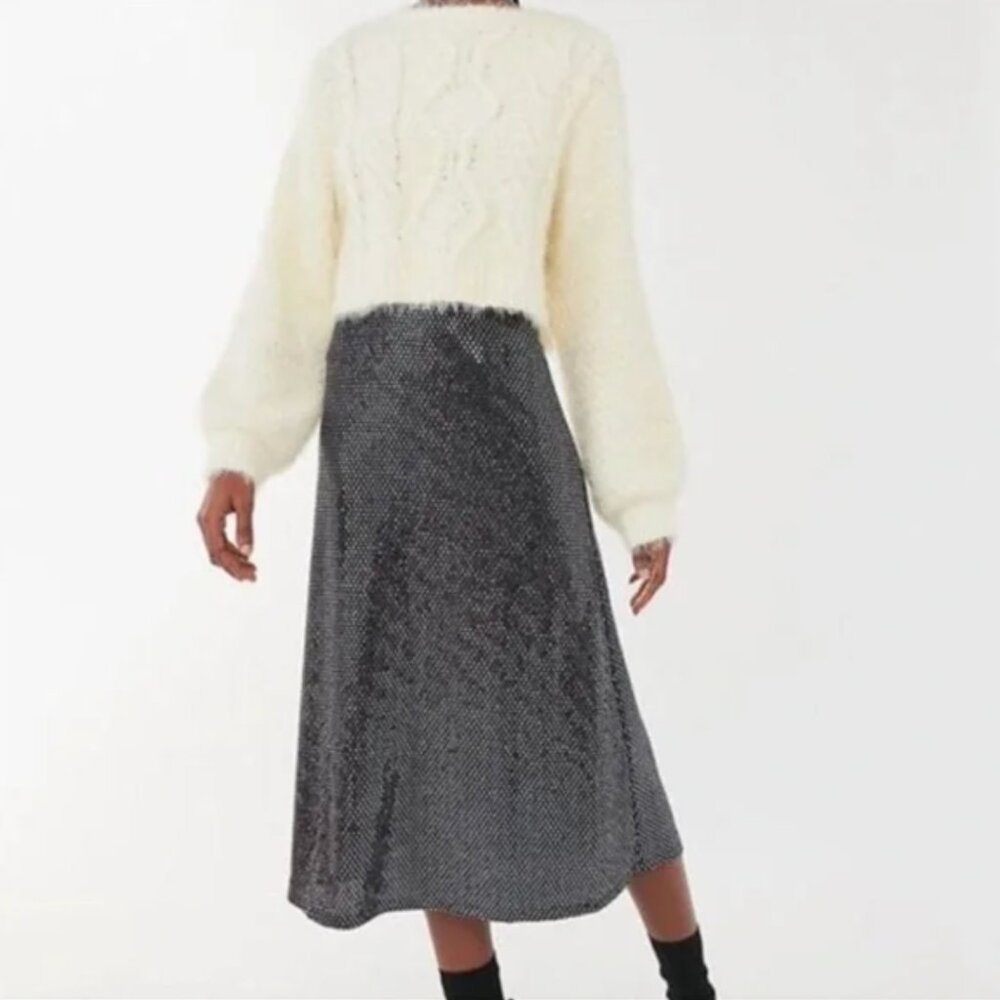 Urban Outfitters Silver & Black Sequin Midi Skirt